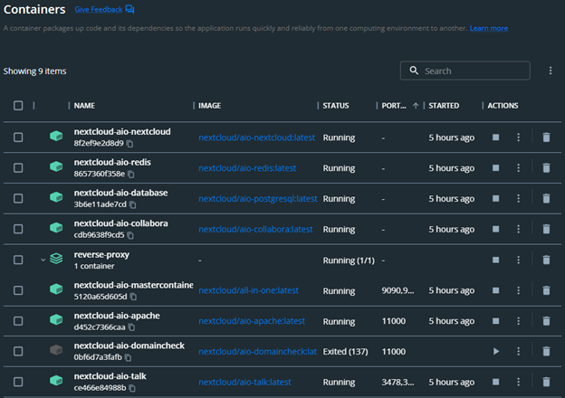 Рис. 1. Контейнеры, порожденные nextcloud-aio-mastercontainer.