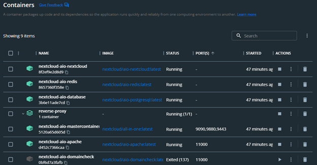 Рис. 7. Контейнеры, запущенные nextcloud-aio-mastercontainer